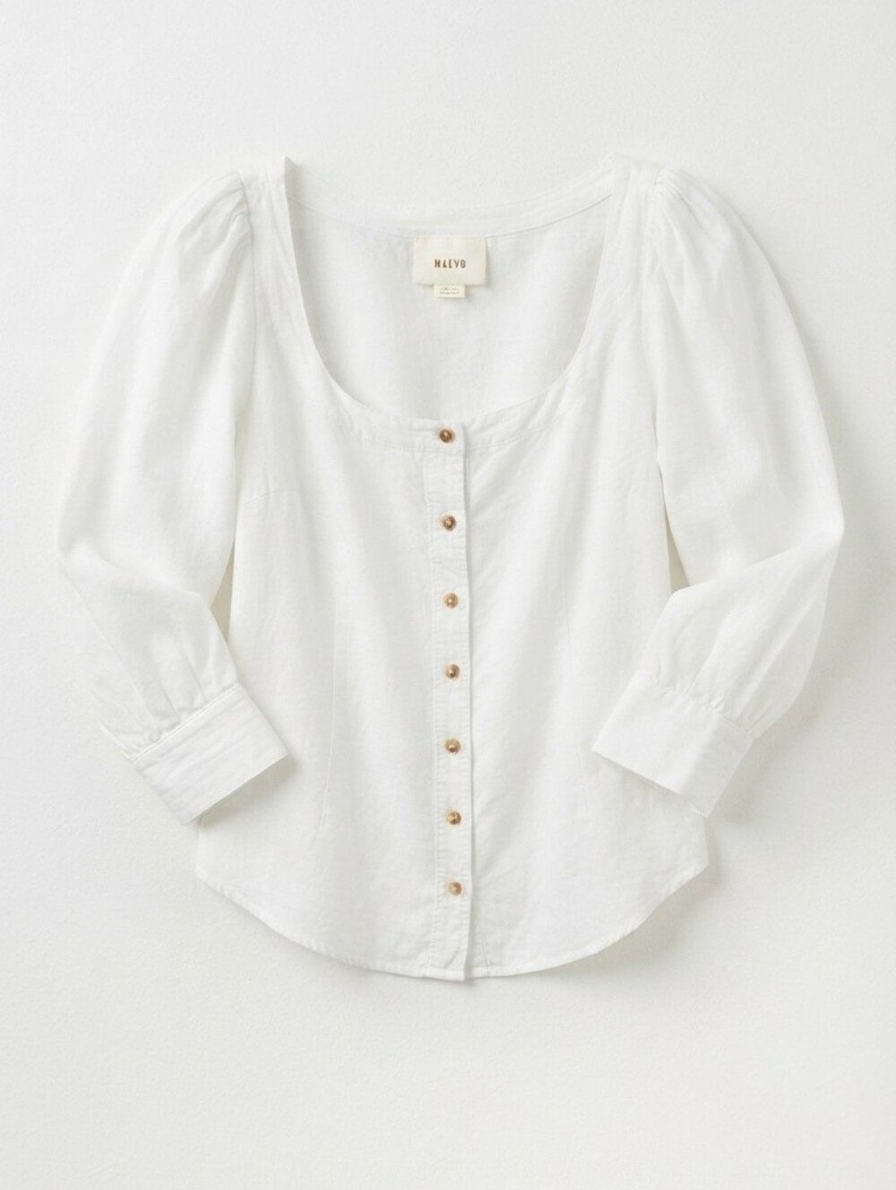 Anthropology Maeve White Square Neck Puff Sleeve Button-Down Blouse